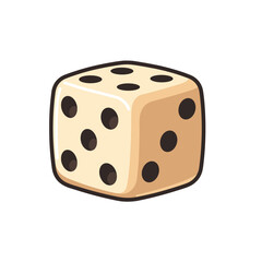 Isolated cute vector illustration of a beige die with spots on a transparent background The die shows numbers five three and one