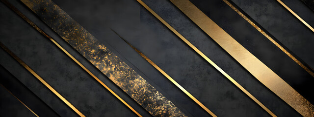 Fototapeta premium Black background with golden stripes and geometric shapes, a dark gray color scheme 