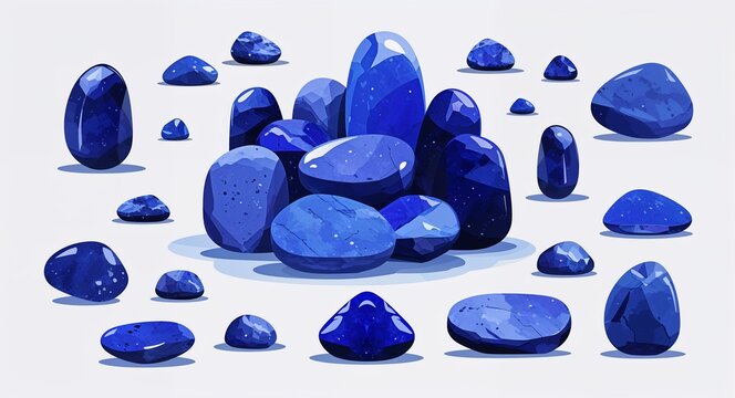 Set bundle of lapis lazuli minimalist childish style illustration on plain white background