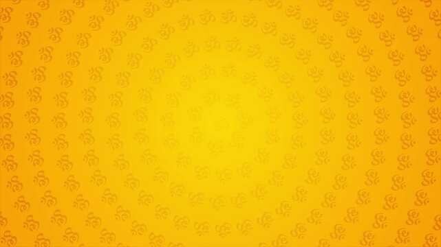 Simple Terracotta Ohm Symbolic Art Circular Pattern Looping Animation in a Warm Orange Yellow Hue Background with Spiritual and Meditative Sacred Patterns Style