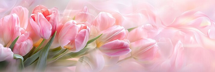 Fototapeta premium Soft Pink Tulips Blossom Closeup