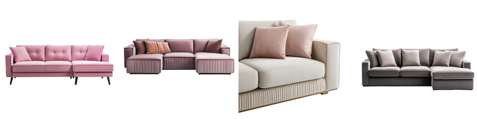 Minimalist and stylish contemporary living room interior design with plush pink and gray sofas neutral color palette and cozy yet modern ambiance  Ideal as a backdrop or prop for lifestyle home decor