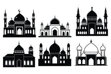  Elegant Black Mosque Silhouette Vector – Islamic Architecture Design
