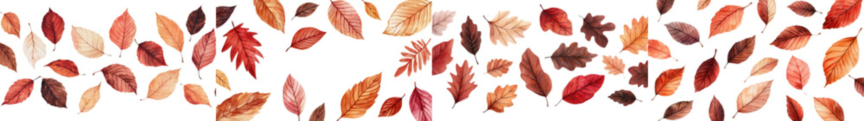 Obraz premium Vibrant assortment of fallen autumn leaves in warm hues of red orange yellow and brown scattered on the ground in a natural forest or park setting Seasonal fall foliage and changing leaf colors