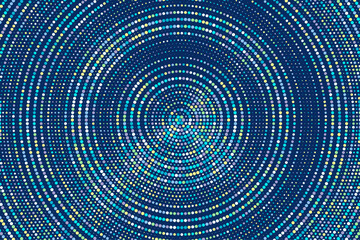 Blue, green, white colorful halftone festival background. Radial halftone gradient background. Fading effect polka dot multicolor background for fabric, banner, poster, web, wallpaper and more.