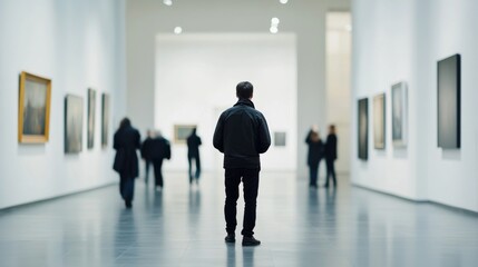 Thief alert in an art gallery, staff noticing suspicious activity. Featuring rapid detection and gallery protection