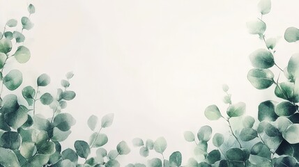 A soft watercolor illustration of green leaves against a light background.