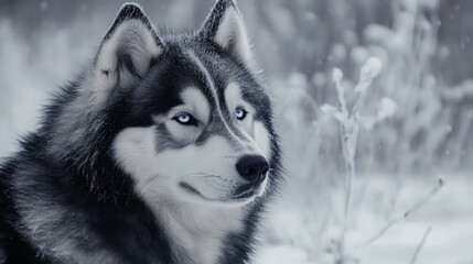 Majestic husky in a winter wonderland of snow. Generative AI