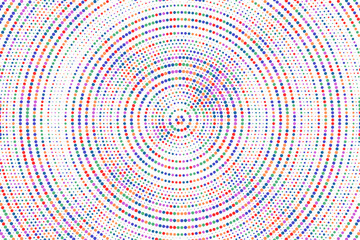 Blue, green, pink, green colorful halftone festival background. Radial halftone gradient background. Fading effect polka dot multicolor background for fabric, banner, poster, web, wallpaper and more.