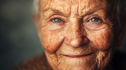 Close-Up Portrait of an Elderly Woman with Beautiful Wrinkles and Expressive Eyes