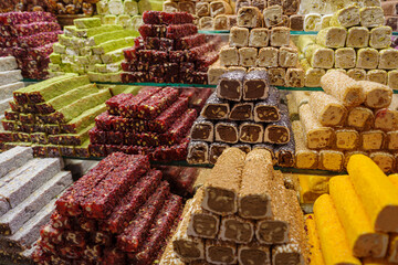 Rolled Turkish delights on sale at Istanbul's Grand Bazaar