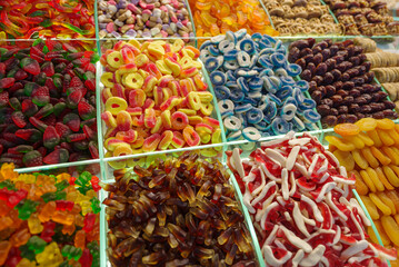 Different type of Turkish sweets on display at Grand Bazaar, Istanbul, Turkey