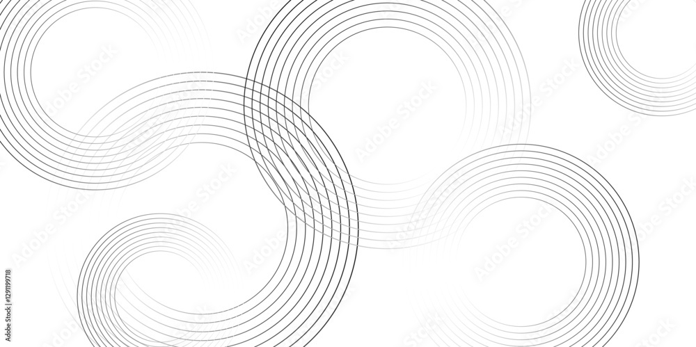 Poster abstract white background with black circle rings. spiral sound wave rhythm line and dots dynamic ab
