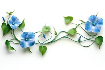 A fresh blue morning glory vine with twisting tendrils, isolated