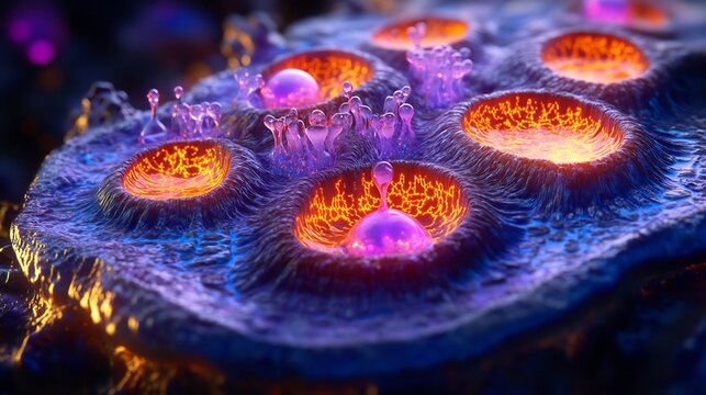 Realistic cross section of cell showcasing pinocytosis glowing droplet absorbed into membrane vibrant cinematic color symmetrical composition soft lighting natural texture proportionately accurate