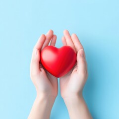 Heart in Hands on Blue Background
