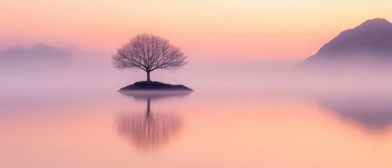 Tree in Lake at sunrise