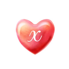Bright heart Valentine's alpha. Letter X on white background