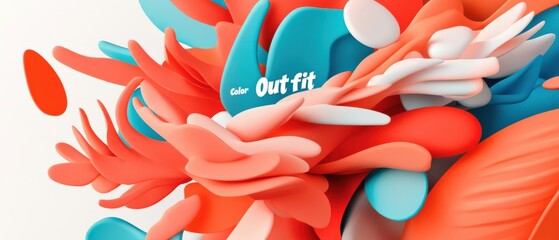 Abstract 3d rendering of coral and teal shapes