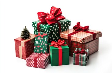 Obraz premium Christmas Presents Pile on White Background