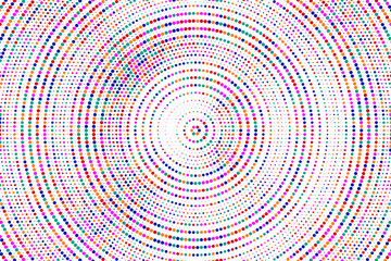 Pink, green, red, white colorful halftone festival background. Radial halftone gradient background. Fading effect polka dot multicolor background for fabric, banner, poster, web, wallpaper and more.