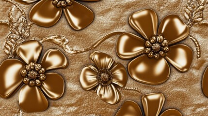 Golden Floral Wall Decor - Exquisite 3D Flower Pattern for Luxury Home Decor