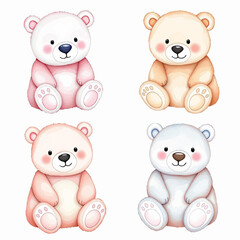 Teddy bear watercolor element set, transparent background