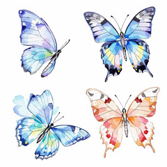 Butterfly collection. Watercolor illustration. Colorful butterflies clipart set. Baby shower design elements. Party invitation, birthday celebration. Spring, summer decor	