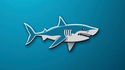 Pixel Art Great White Shark on Blue Background