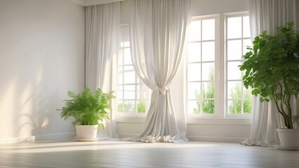Fototapeta premium A blank white canvas rests on a white windowsill