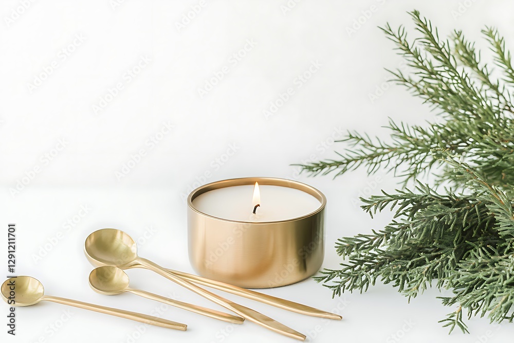 Sticker Gold Candle and Spoons with Branches