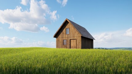 Obraz premium Rustic Wooden House in a Sunny Field