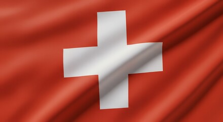 Fototapeta premium The national flag of Switzerland waving gently in the breeze