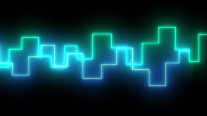 Abstract neon blue broken line pattern on dark oscilloscope digital screen