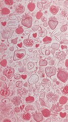 Romantic Strawberry Pattern with Hearts - A Delightful Fruit Print