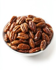 Fototapeta premium Sweet Treats: Candied Almonds and Pecans in a Bowl, Perfect Snack for Any Occasion