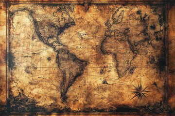 Naklejka premium Vintage Caribbean Map: A Unique Journey Through Middle Earth, Capturing Ancient Resorts Across Asia, Africa, America, and Australia