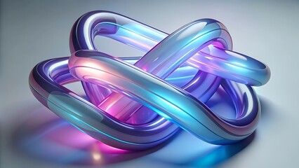 Futuristic abstract art of glowing neon glass tubes in electric blue, magenta, and deep purple on a white background