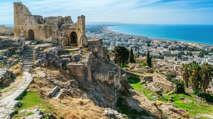 Fototapeta premium Panoramic Vista from Byrsa Hill: Ancient Carthage and the Vibrant Landscape of Tunis, Tunisia