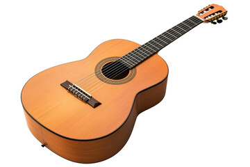 Fototapeta premium Classical Acoustic Guitar Isolated. A wooden six-string classical guitar with detailed rosette design on a black background, AI generated..