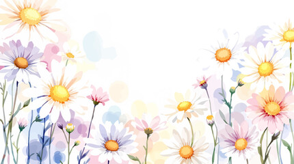 Botanical frame featuring wildflowers and daisies. Vector flat minimalistic isolated illustration.