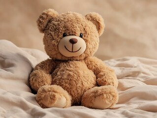 A teddy bear emoji isolated on a soft beige background.