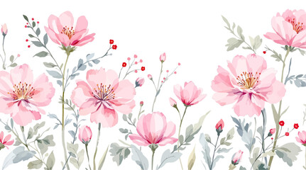 Pink Beautiful floral summer seamless pattern with watercolor hand drawn field wild flowers. Stock illustration