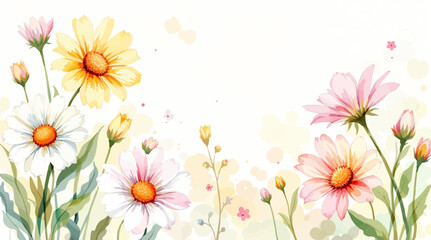 Pink Beautiful floral summer seamless pattern with watercolor hand drawn field wild flowers. Stock illustration