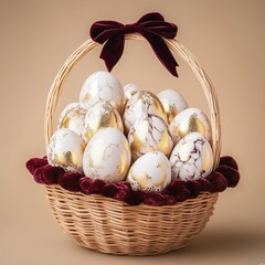 Elegant Easter basket with gold-decorated eggs