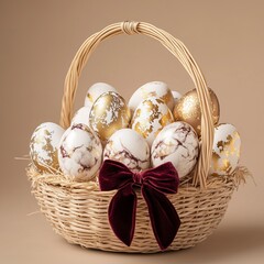 Elegant Easter basket with gold-decorated eggs