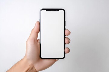 Person Holding Smartphone with Blank White Screen