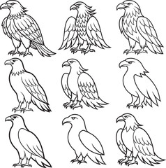 Naklejka premium Line art silhouette bird set icon design 