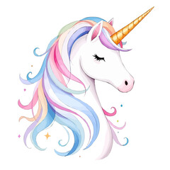 Isolated cute watercolor unicorn clipart. Nursery unicorns illustration. Princess unicorns poster. Trendy pink cartoon horse.	