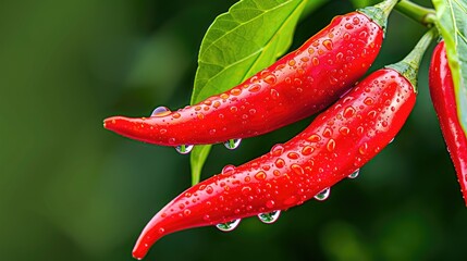 Harvesting red chilies organic farm food photography lush green environment close-up view culinary inspiration